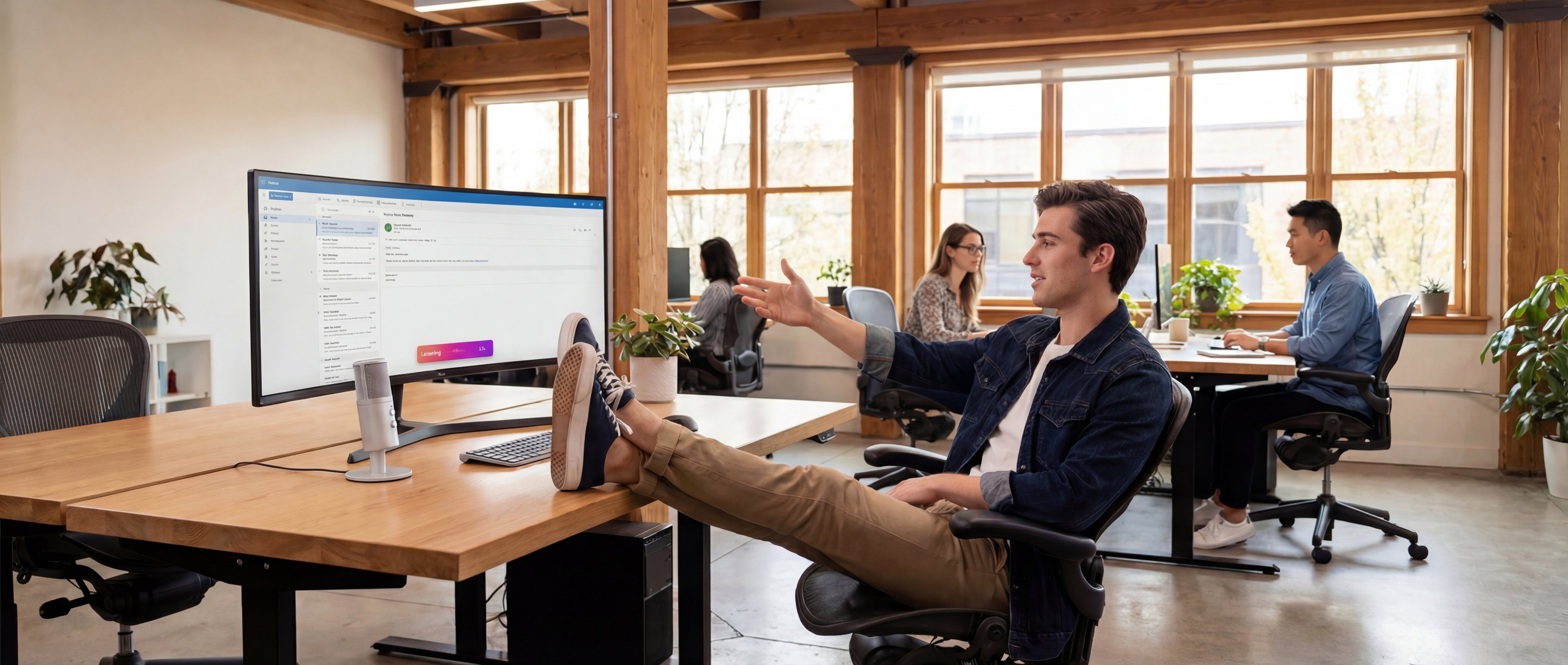 Modern kantoor met professionals die WhisperTyping gebruiken